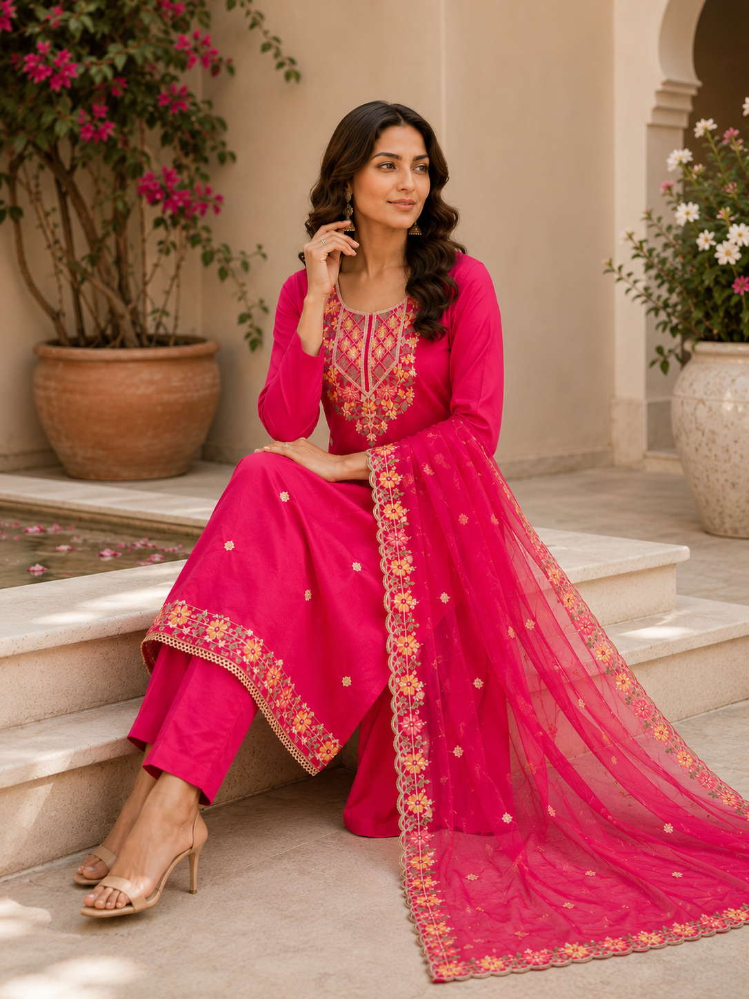 Designer embroidered semi stitched  suit , organza embroidered dupatta