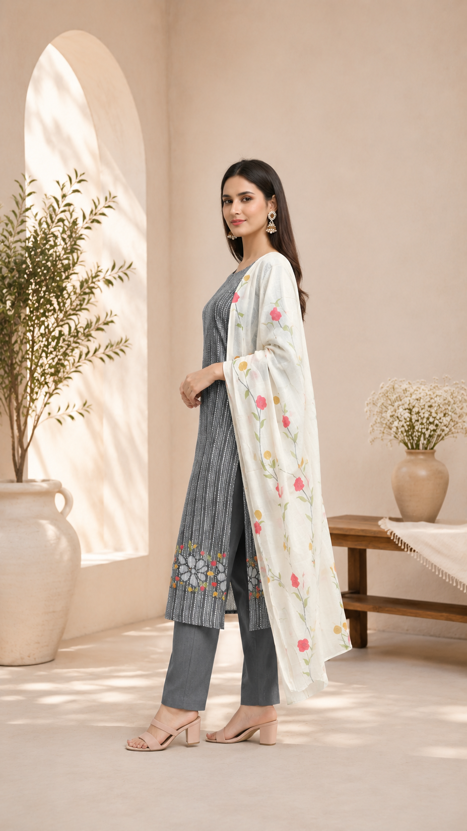 Pure cotton beautiful print with embroidered ghera with cotton dupatta