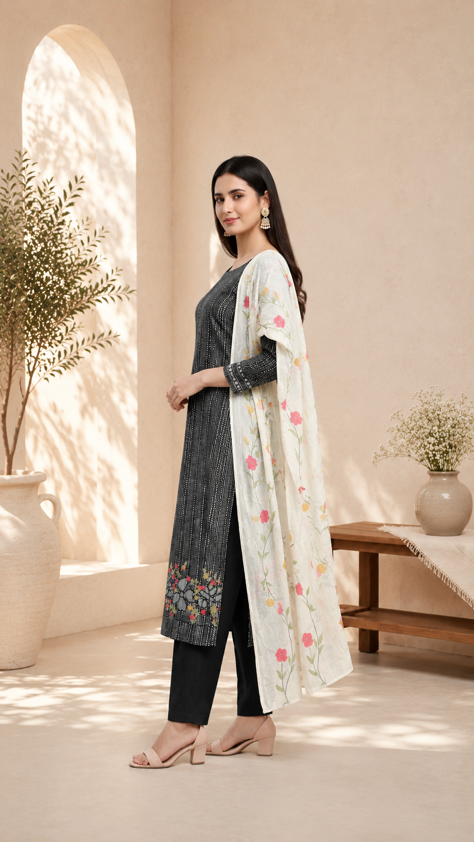 Pure cotton beautiful print with embroidered ghera with cotton dupatta