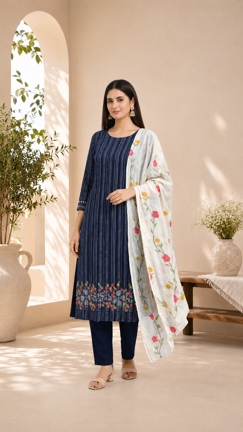 Pure cotton beautiful print with embroidered ghera with cotton dupatta
