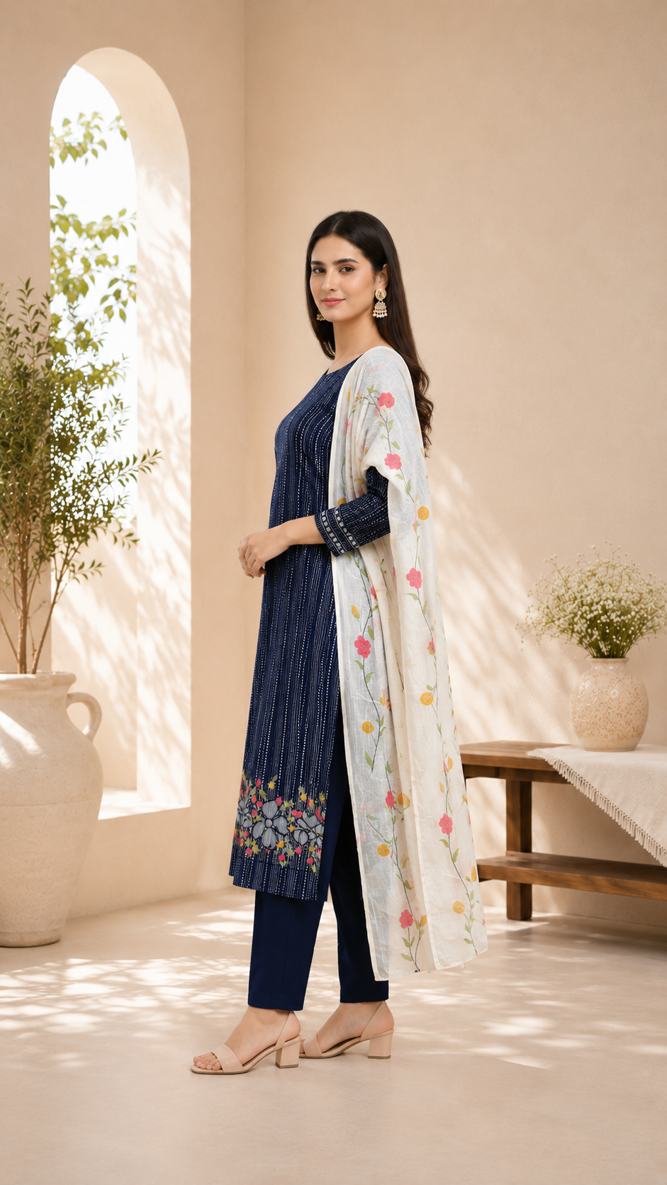 Pure cotton beautiful print with embroidered ghera with cotton dupatta