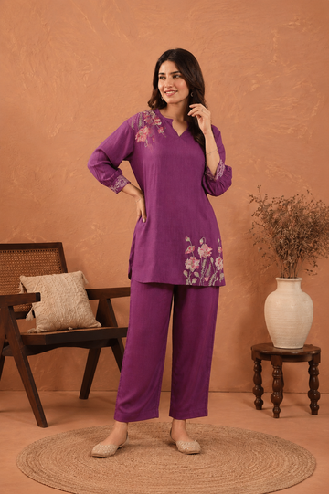 Pure cotton embroidered co-ord set