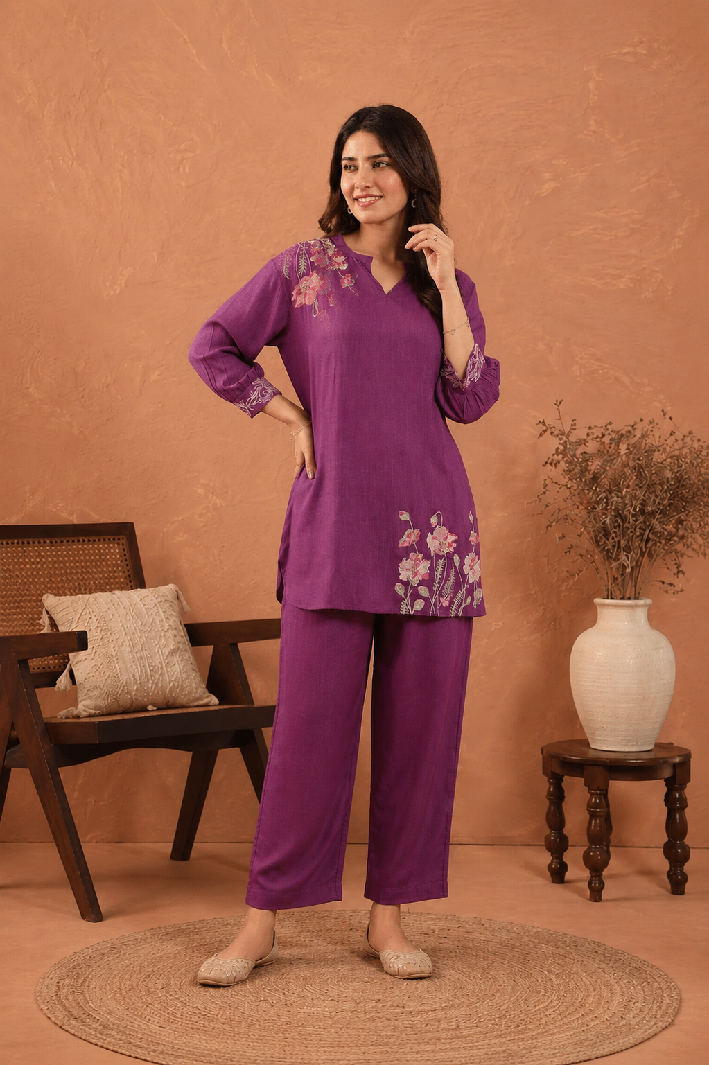 Pure cotton embroidered co-ord set