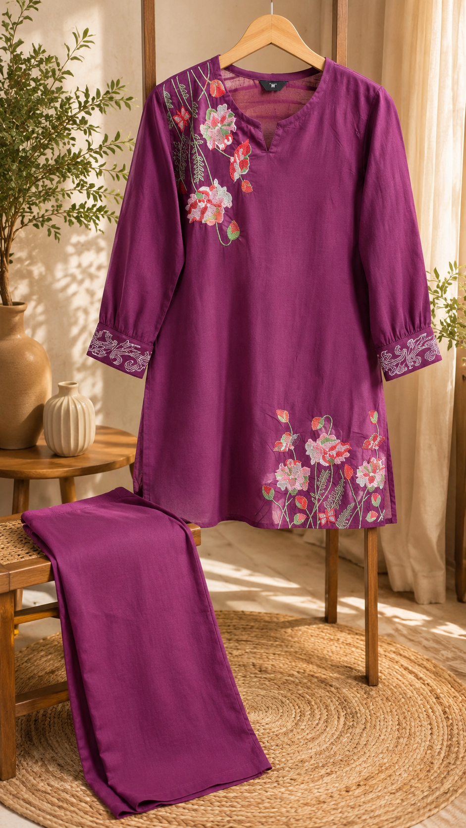 Pure cotton embroidered co-ord set