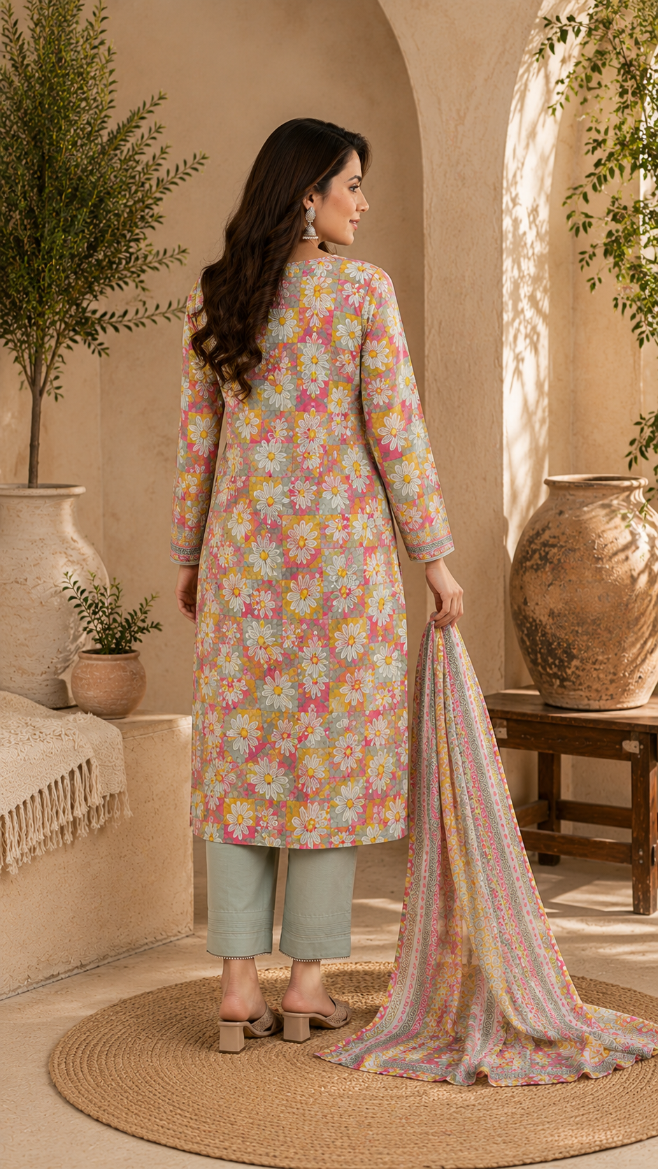 Pure cotton daily wear / office wear print plus embroidered suit