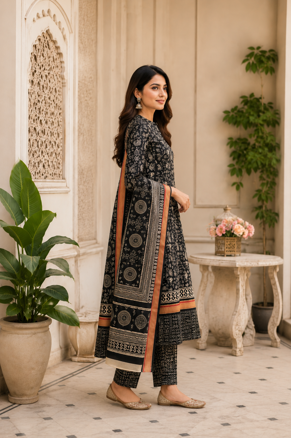 Trending worli design pure cotton border suit with cotton dupatta