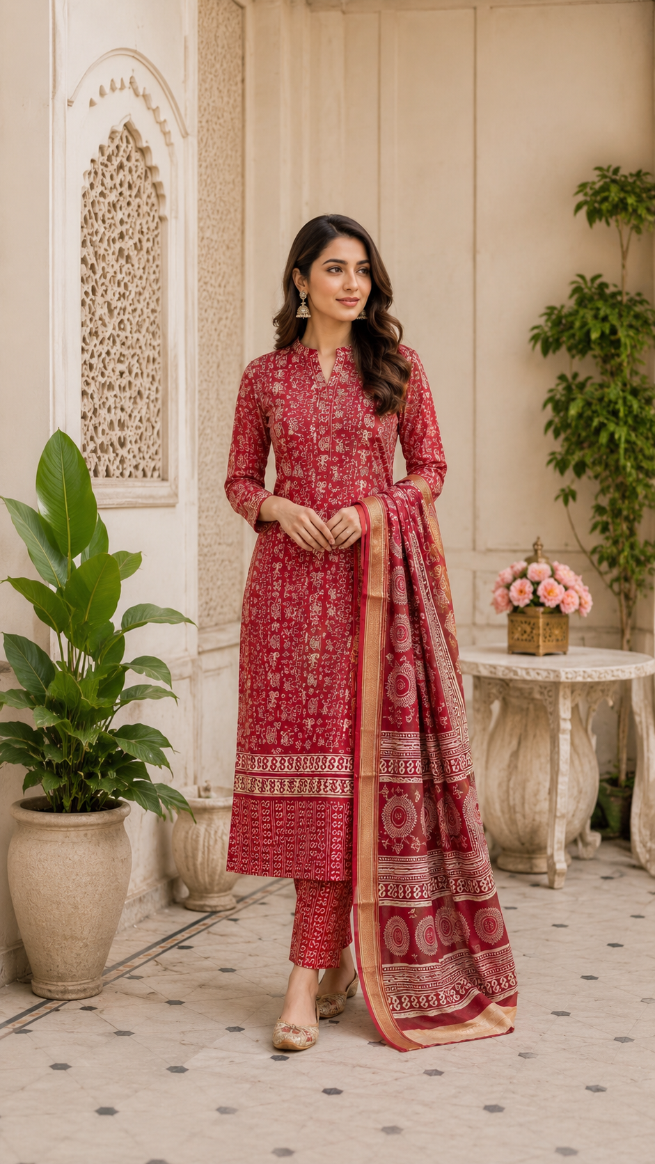 Trending worli design pure cotton border suit with cotton dupatta