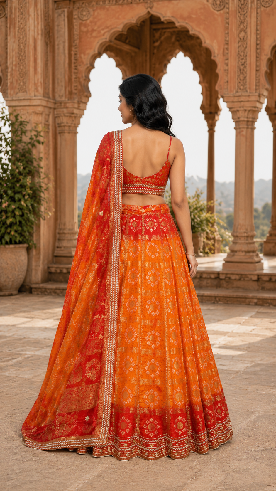 Double shade ghadchola silk bandhej lehenga choli