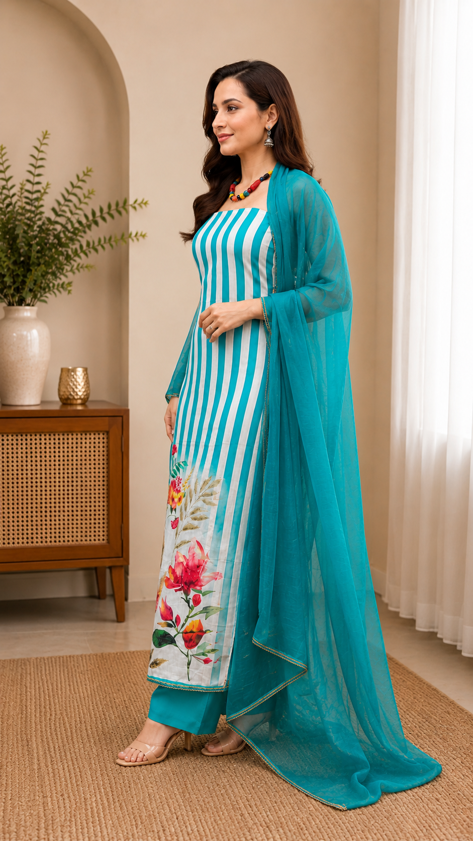 Muslin semi stitched digital print suit