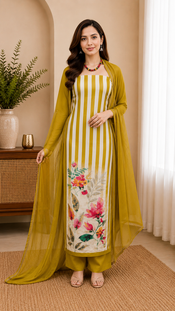 Muslin semi stitched digital print suit