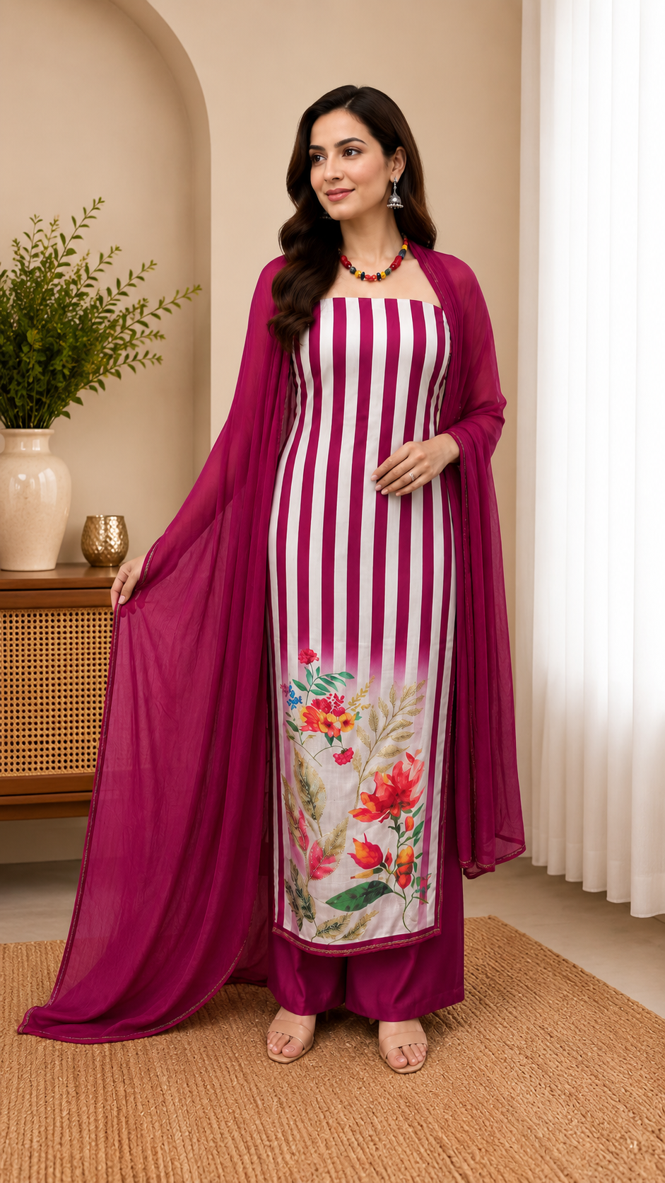 Muslin semi stitched digital print suit