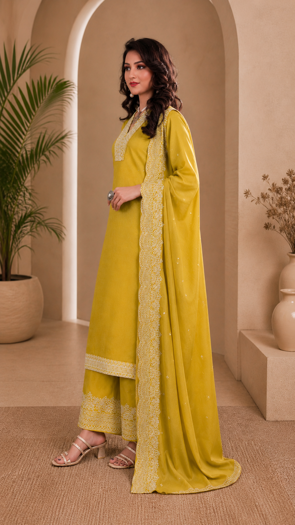 Roman silk semi stitched designer suit with bottom work