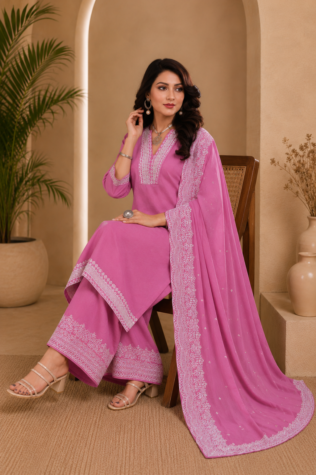 Roman silk semi stitched designer suit with bottom work