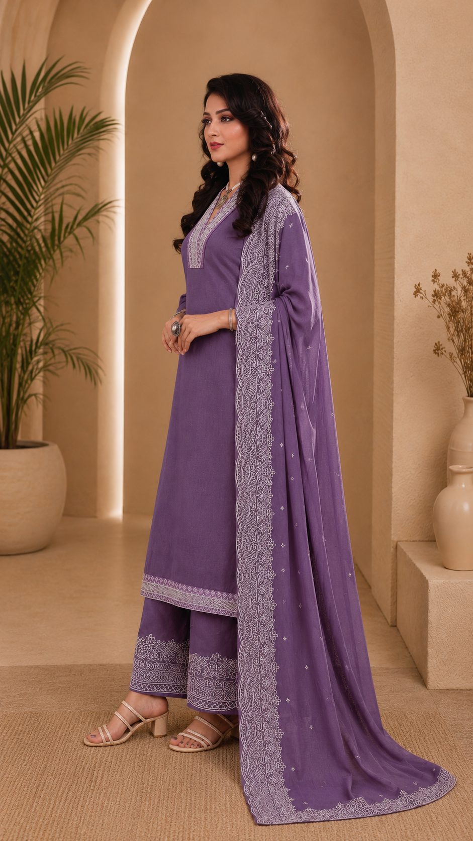 Roman silk semi stitched designer suit with bottom work