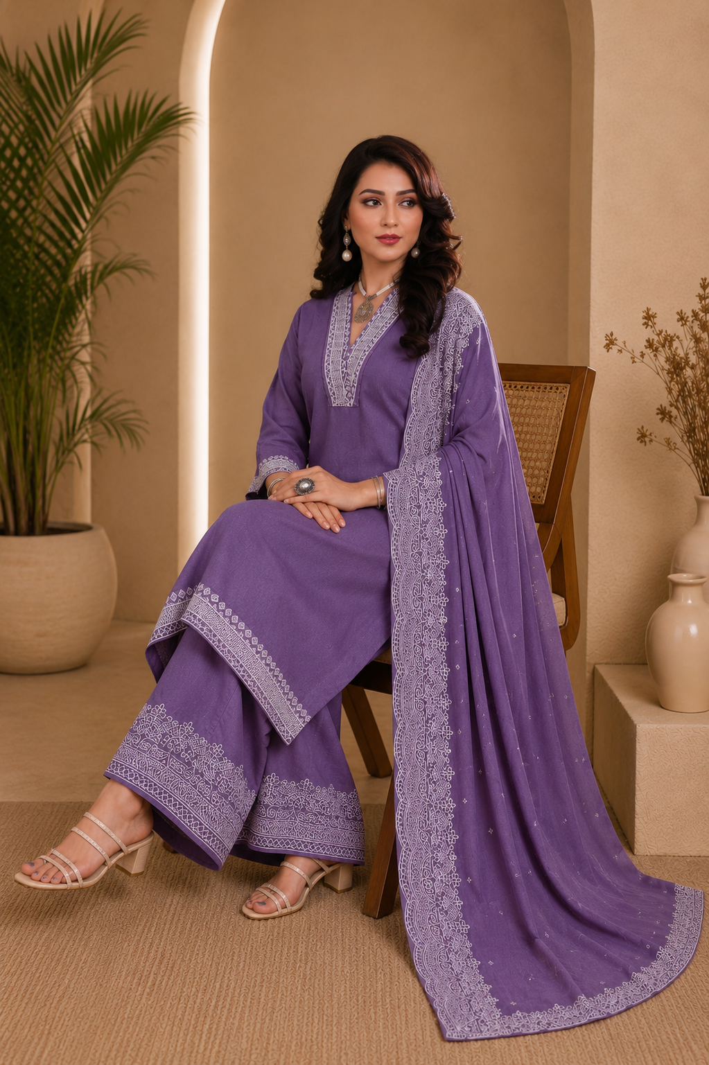 Roman silk semi stitched designer suit with bottom work