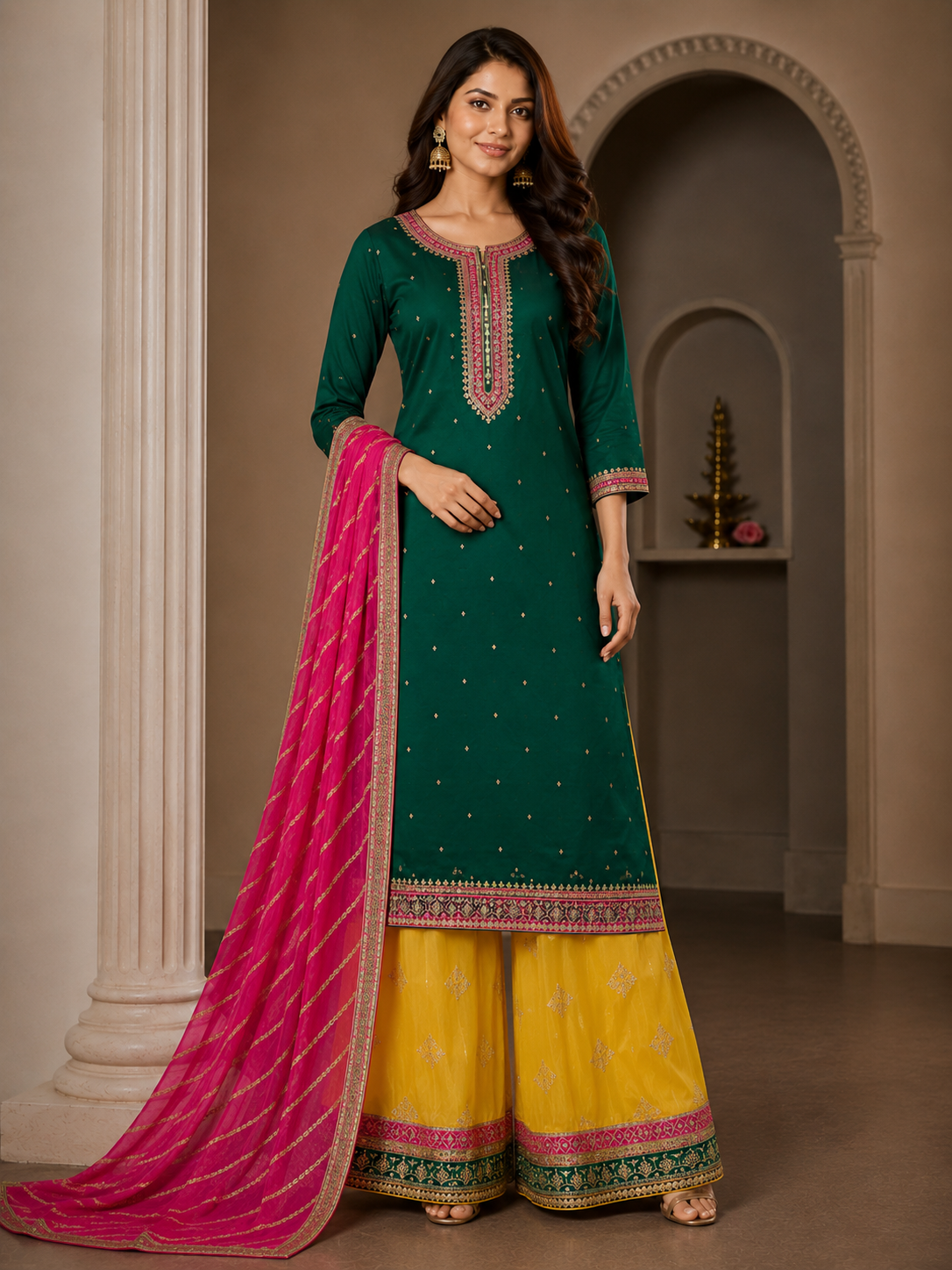 Pure opada silk wedding yellow and green suit