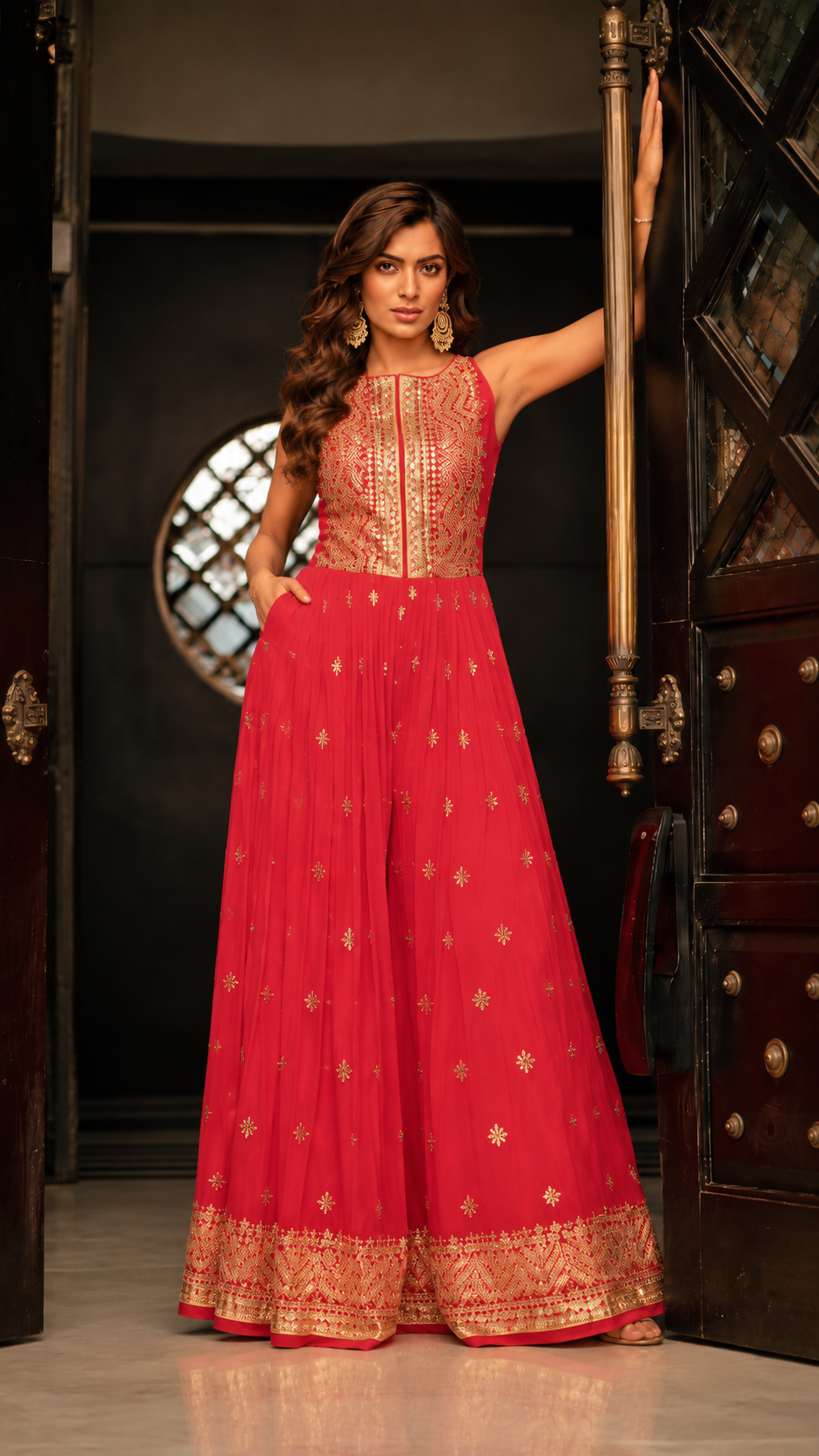 Wedding wear chinon silk jump suit