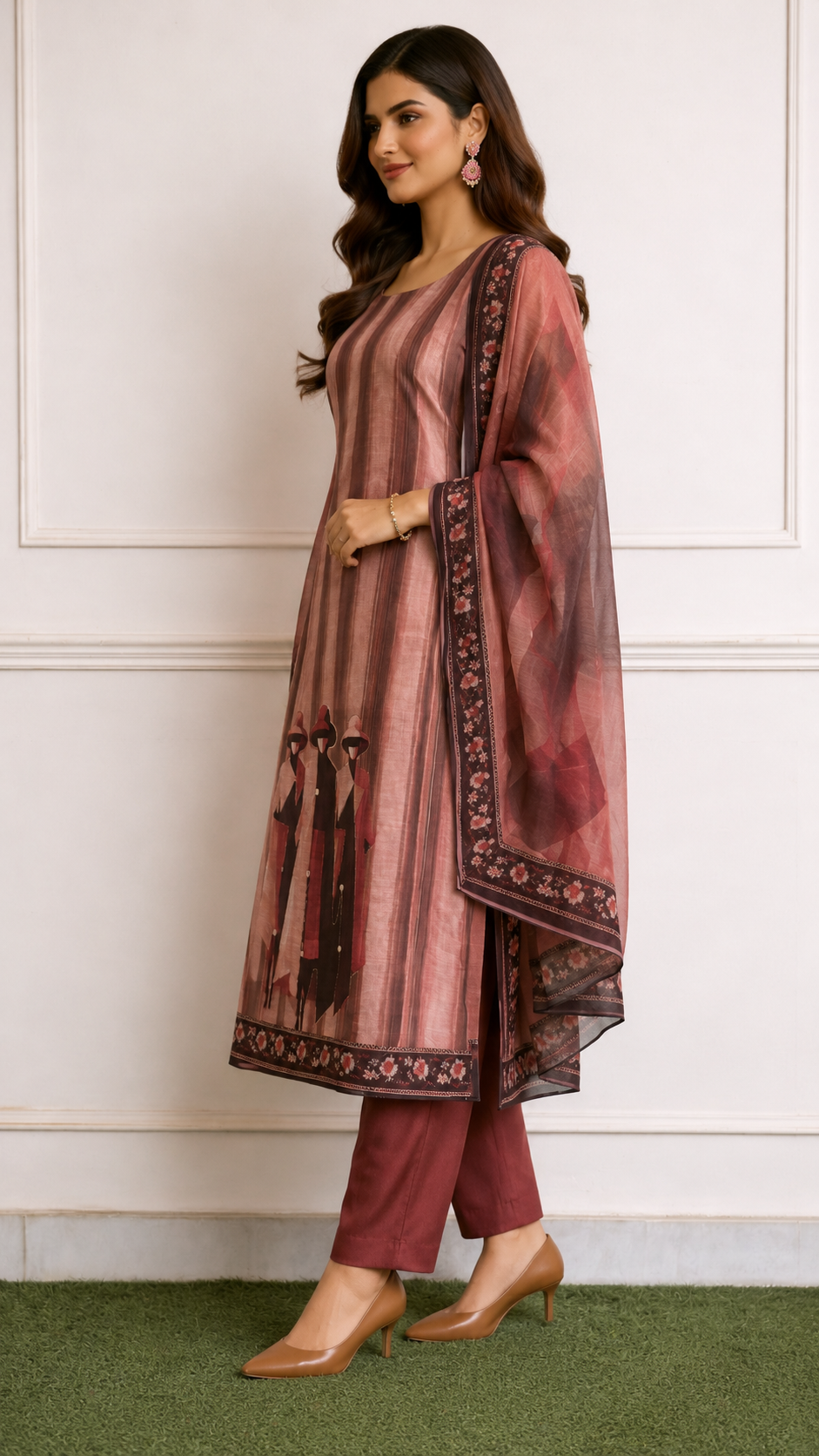 Pure trending linen cotton designer figure print suit