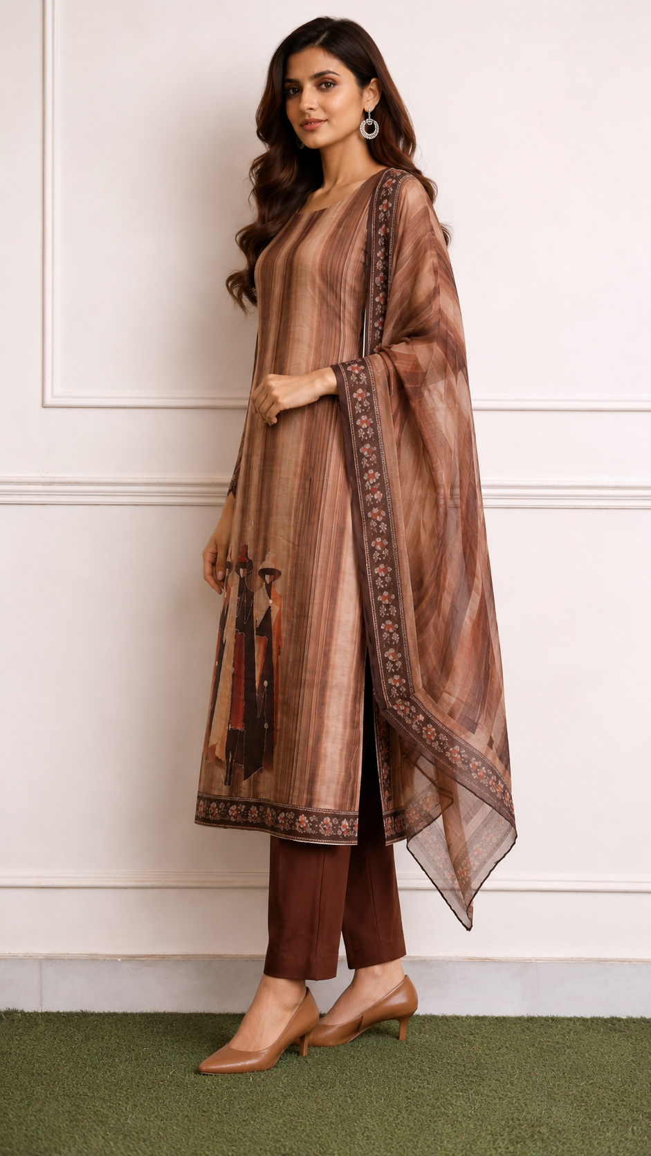 Pure trending linen cotton designer figure print suit