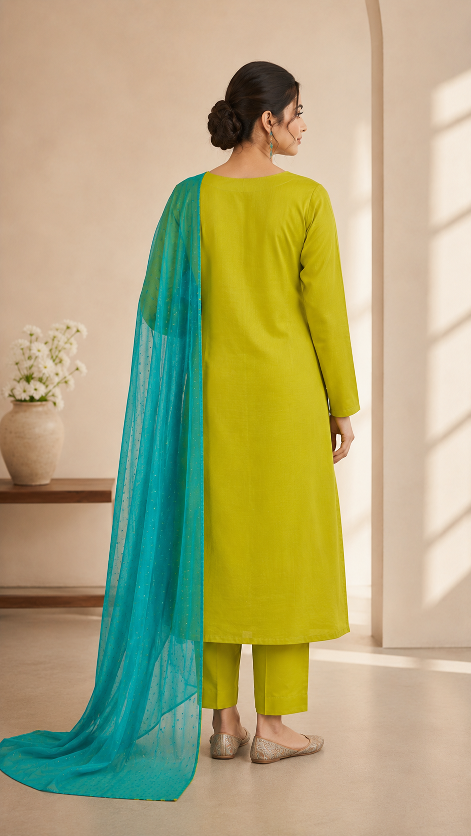 Muslin party wear pearls work suit