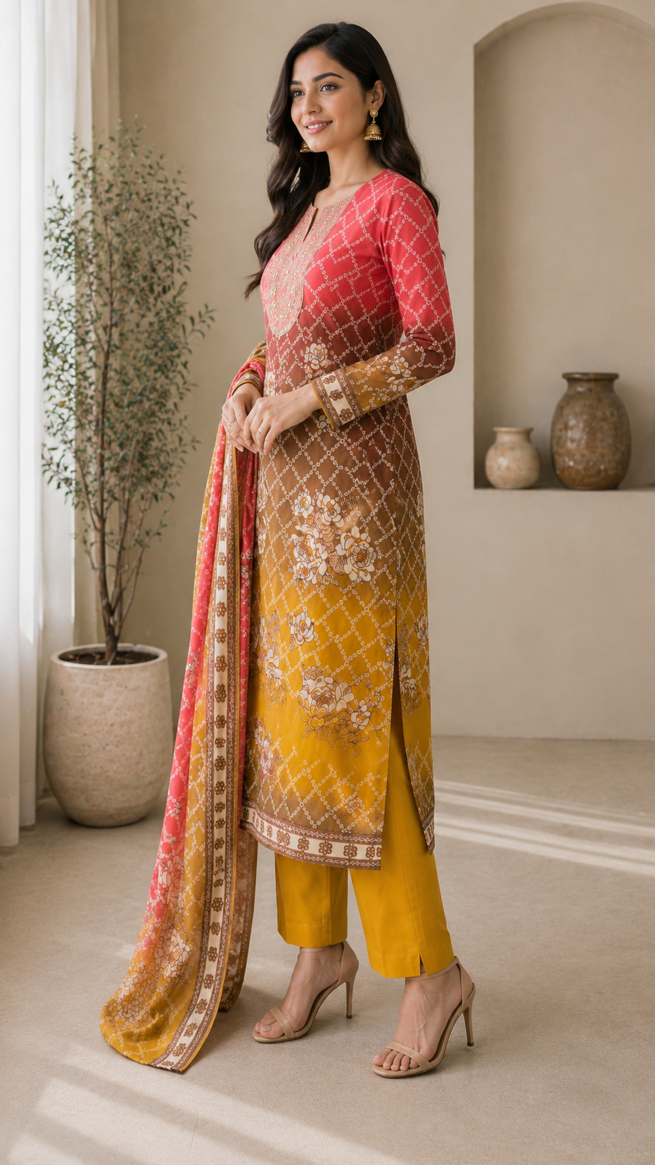Bandhej print designer cotton embroidered suit