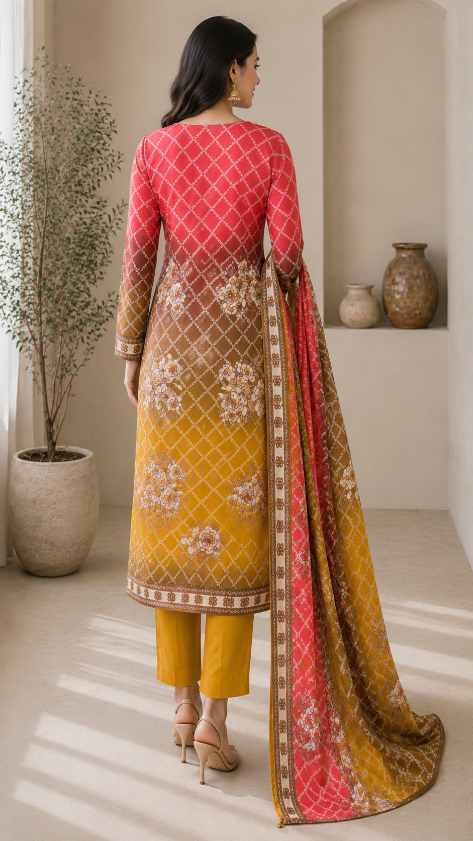 Bandhej print designer cotton embroidered suit