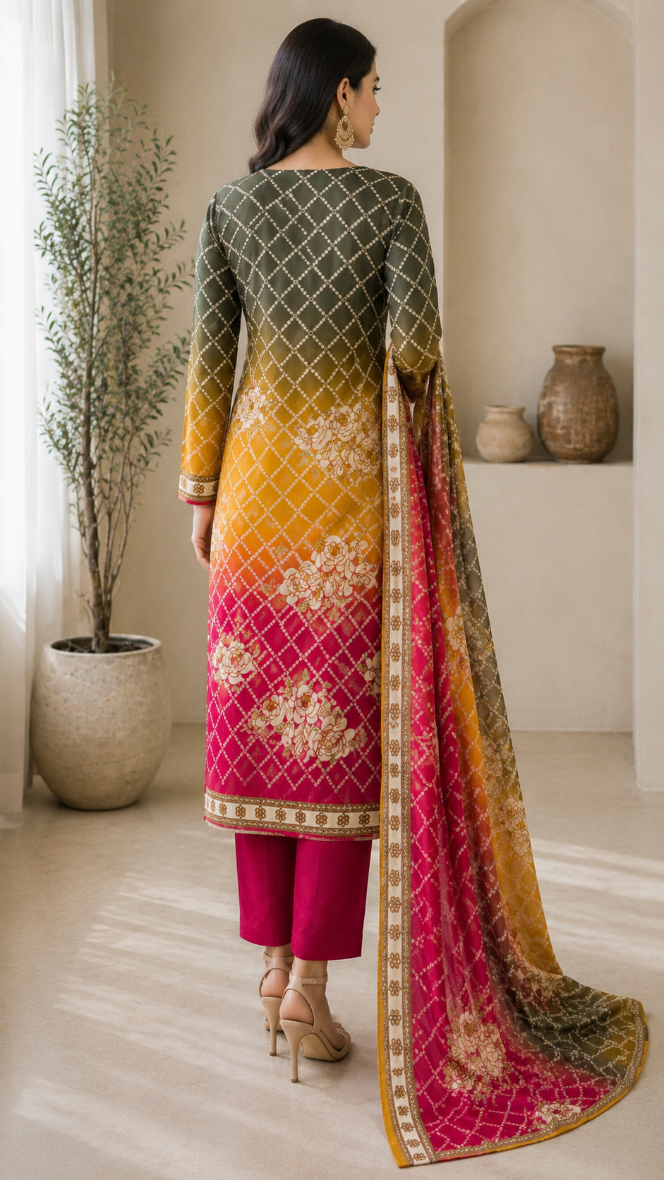 Bandhej print designer cotton embroidered suit