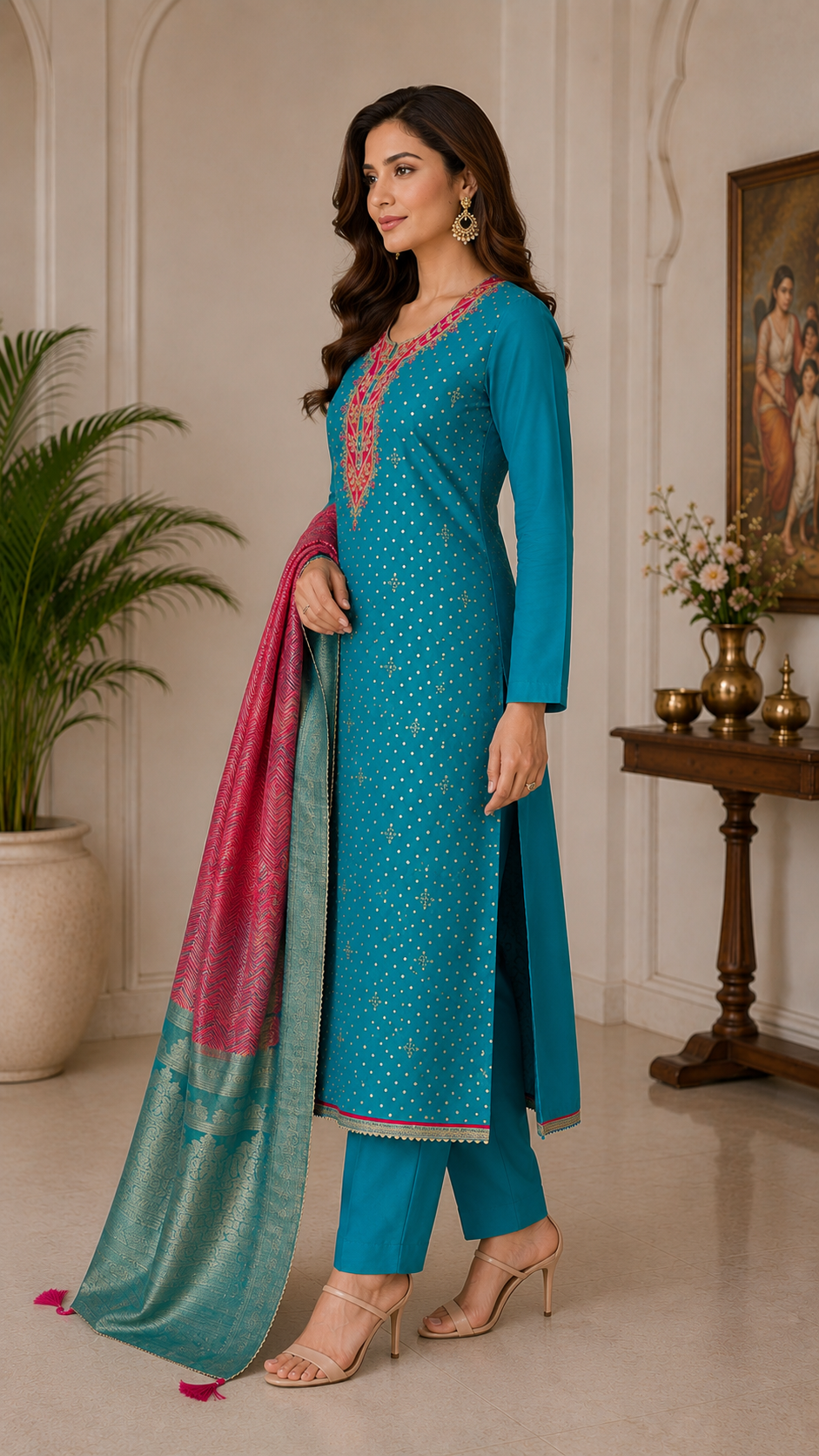 Modal silk zari butta summer wear fancy suit