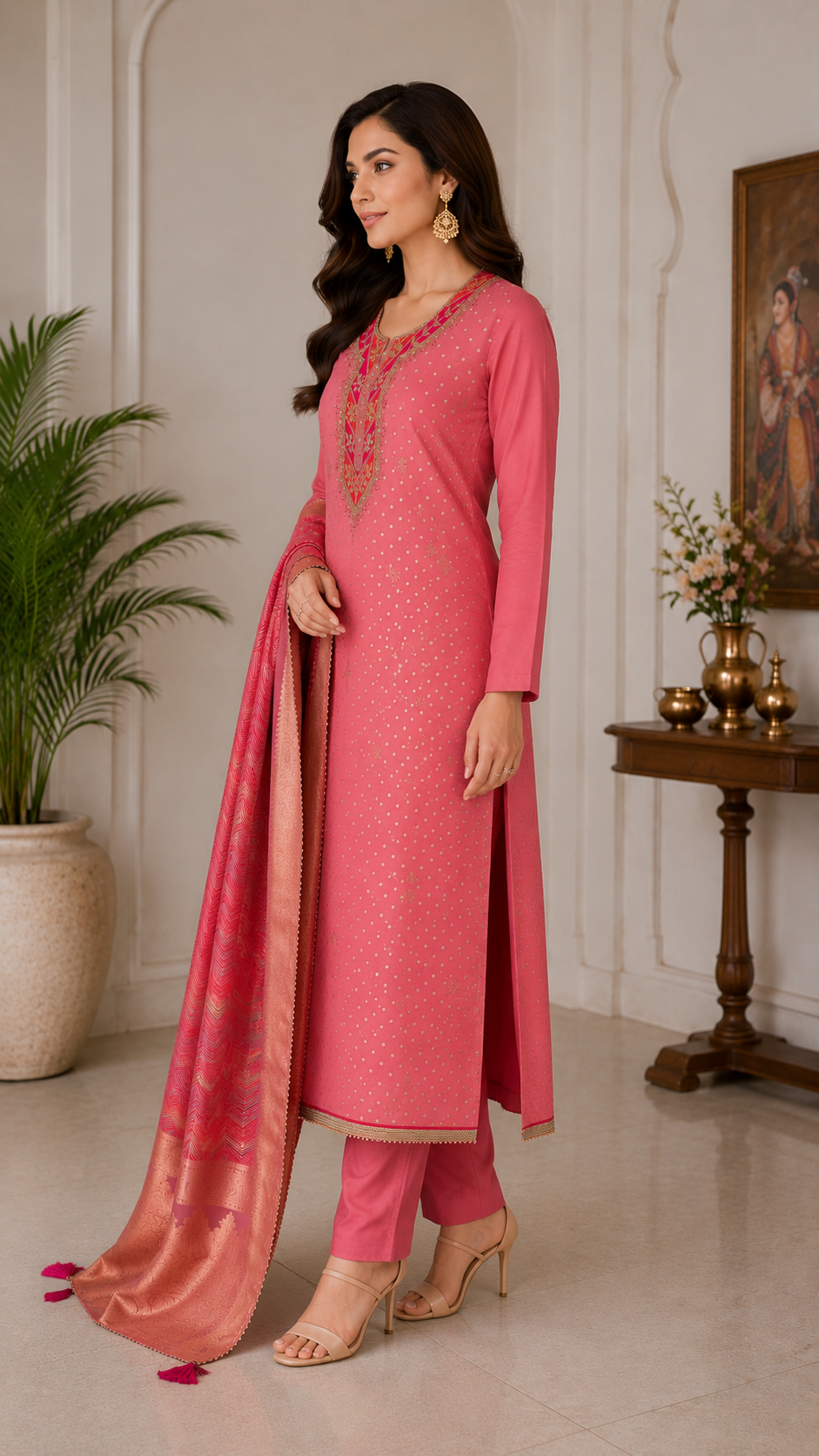 Modal silk zari butta summer wear fancy suit