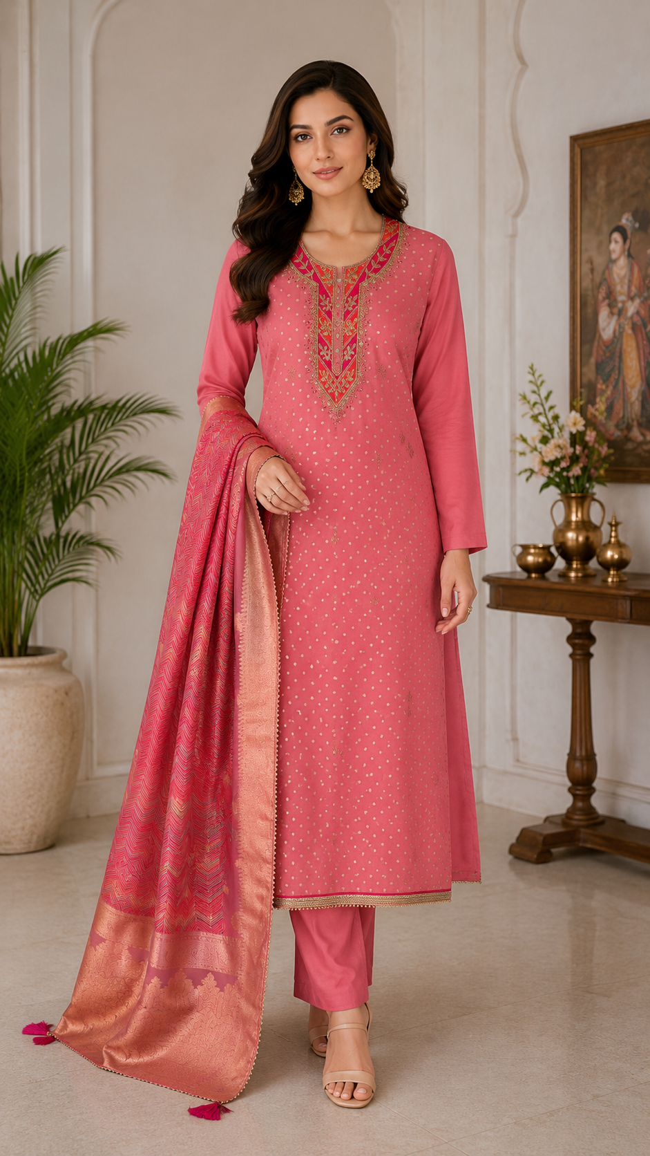 Modal silk zari butta summer wear fancy suit