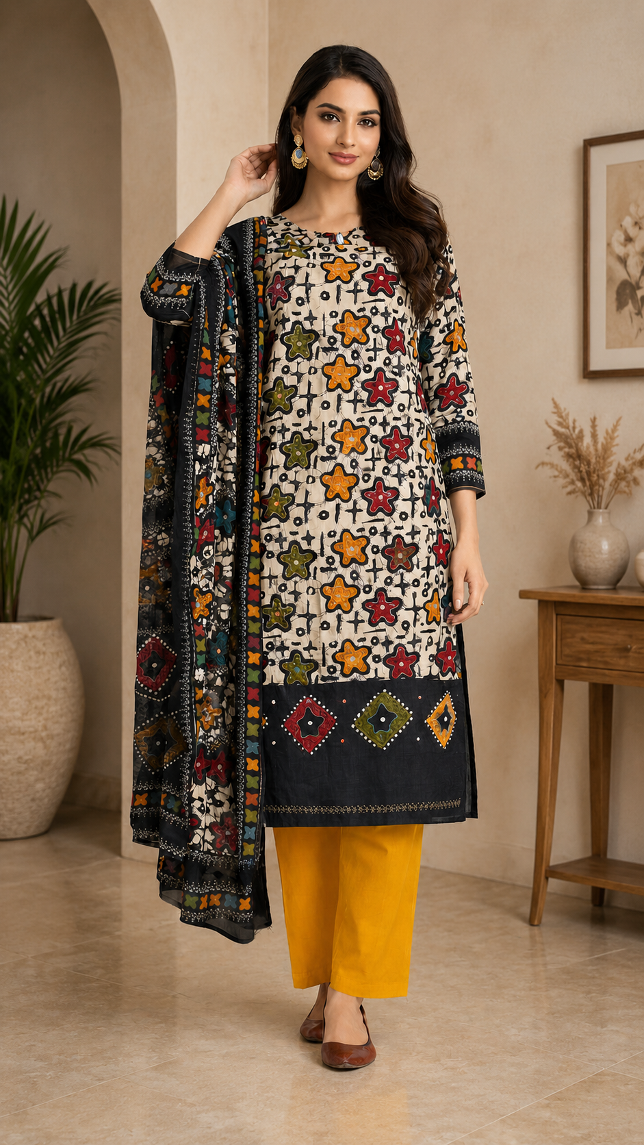 Pure cotton designer batik print suit with cotton dupatta