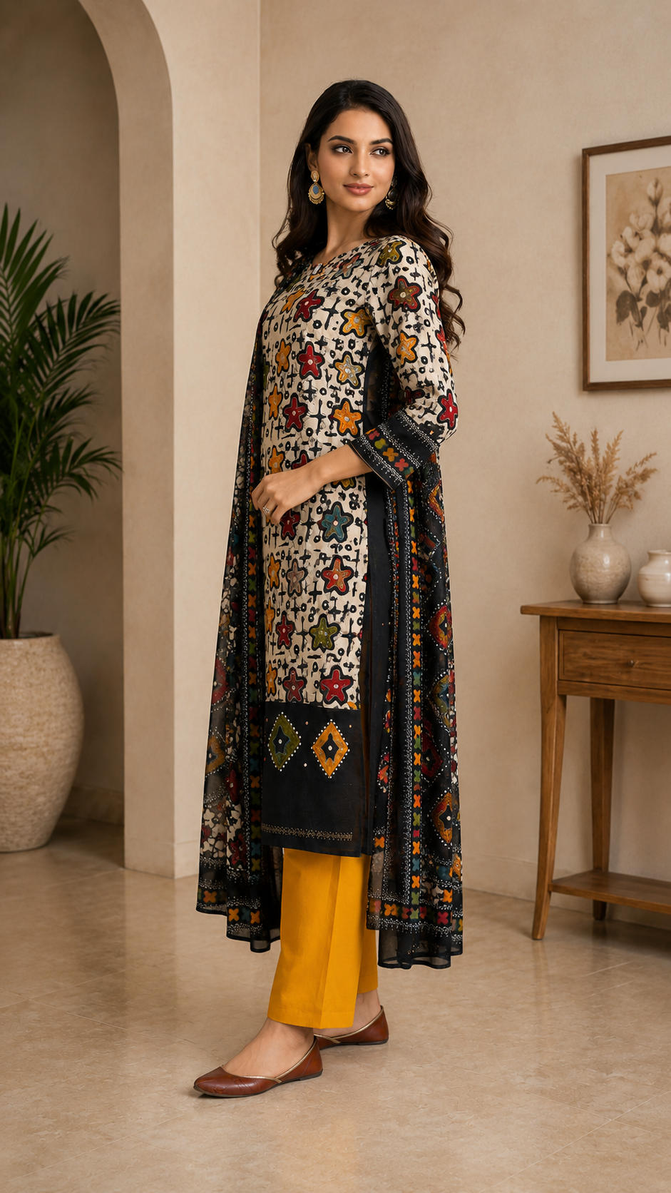 Pure cotton designer batik print suit with cotton dupatta