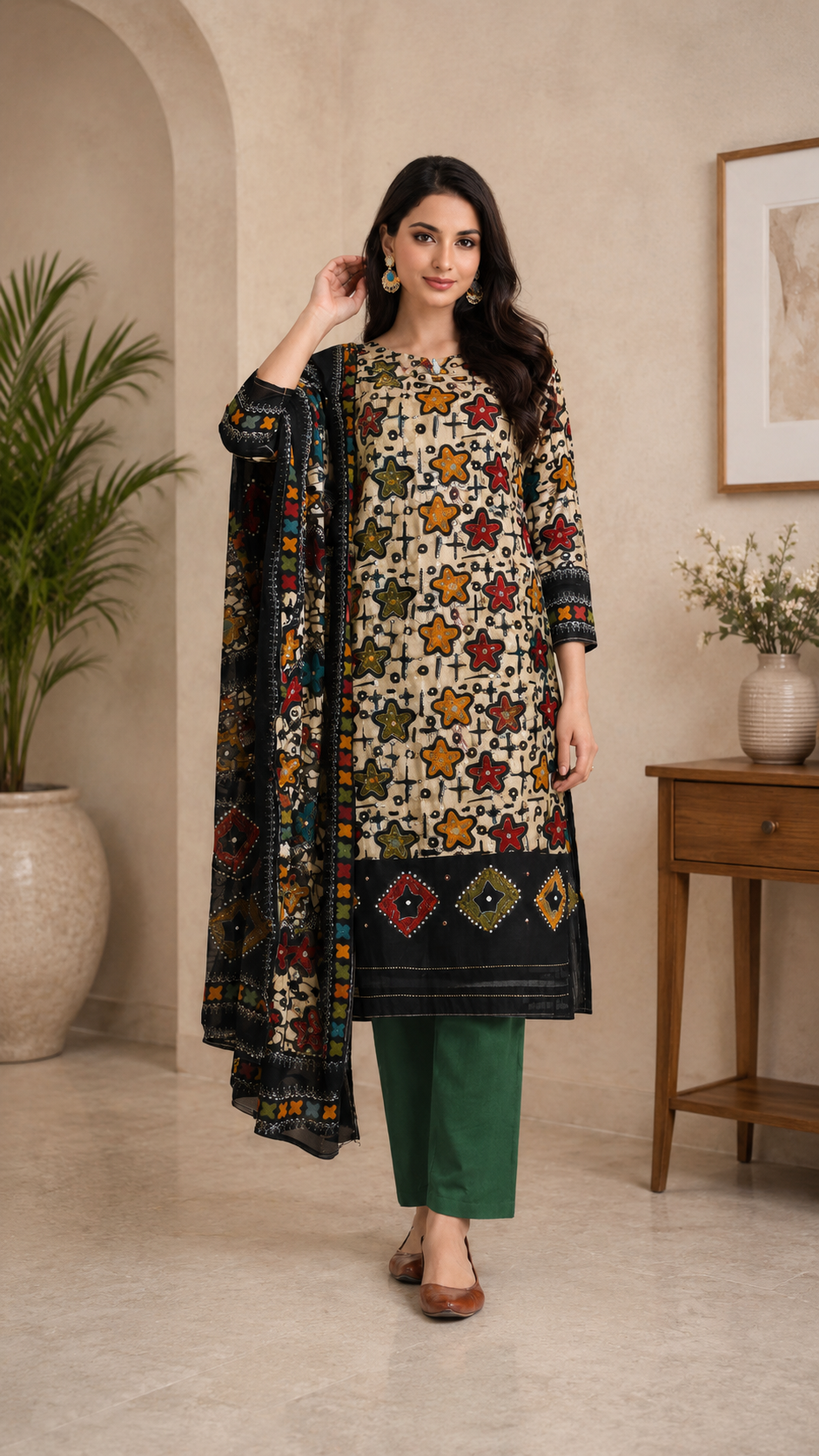 Pure cotton designer batik print suit with cotton dupatta