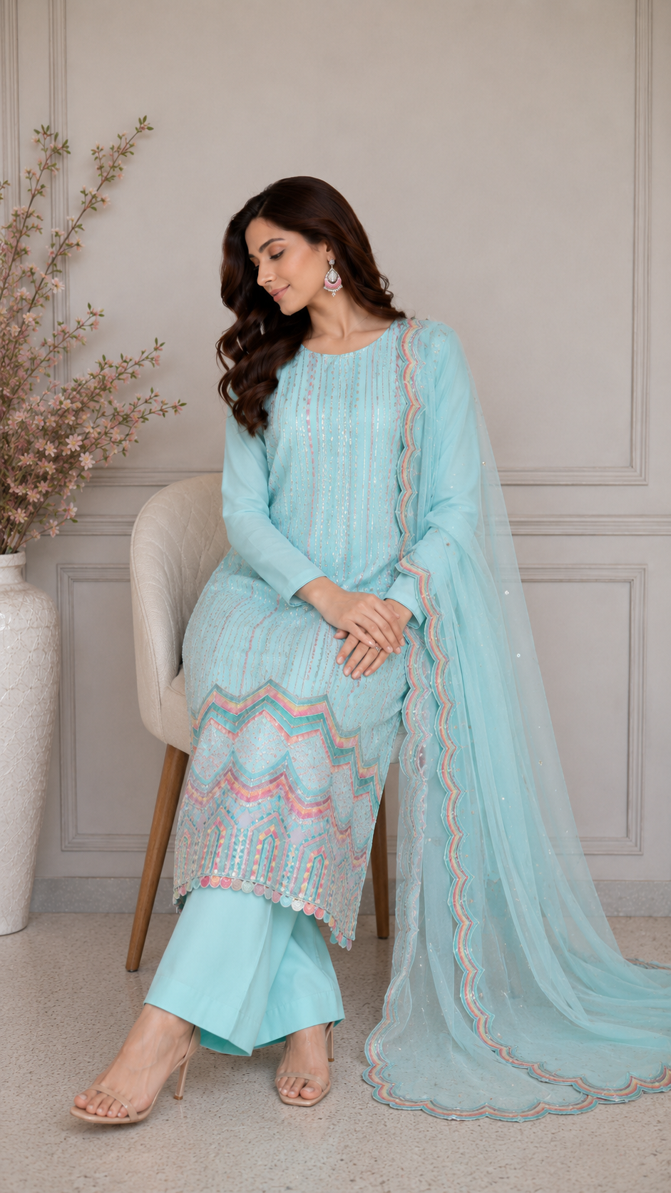 Designer sequence work party wear stylish suit