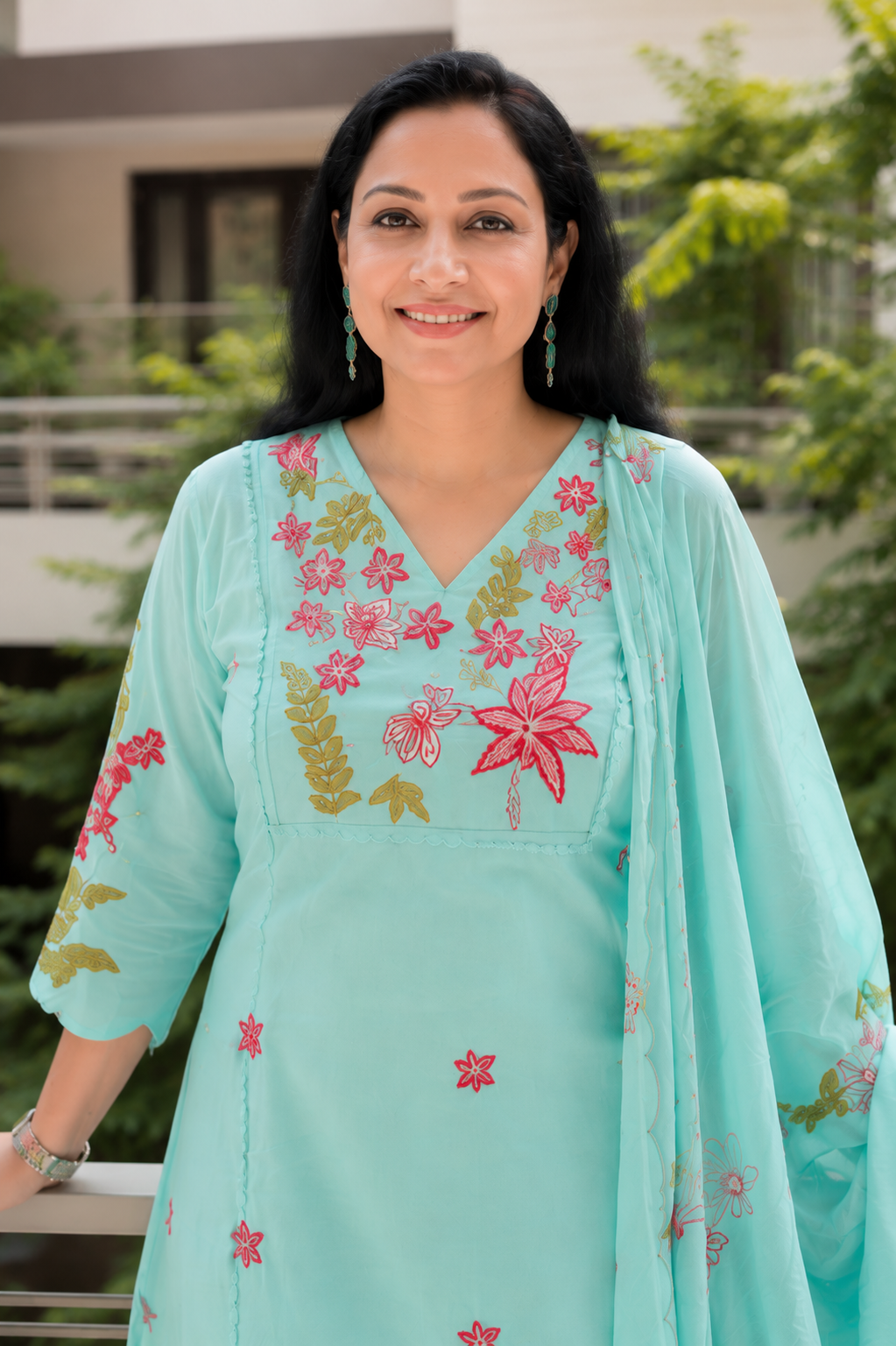 Pure cotton designer stitched embroidered suit