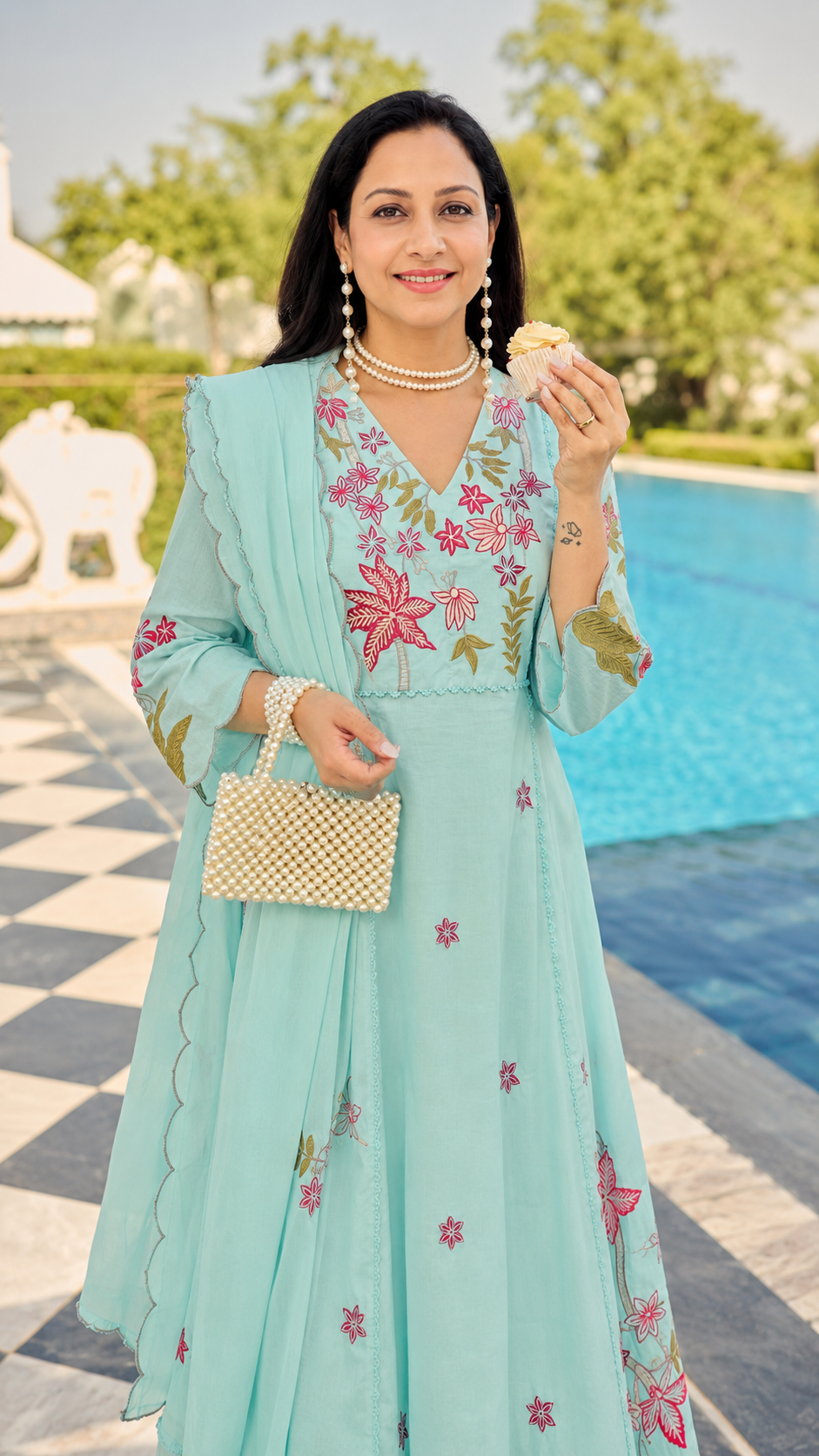 Pure cotton designer stitched embroidered suit