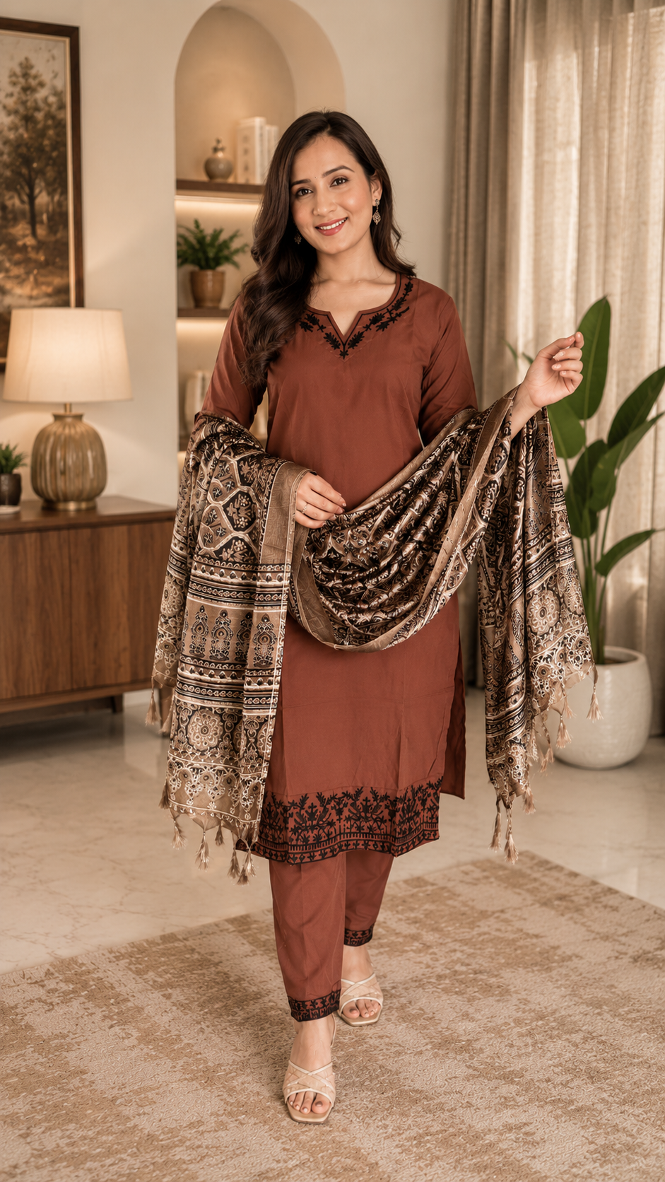Pure cotton stitched kurti, bottom and dupatta set