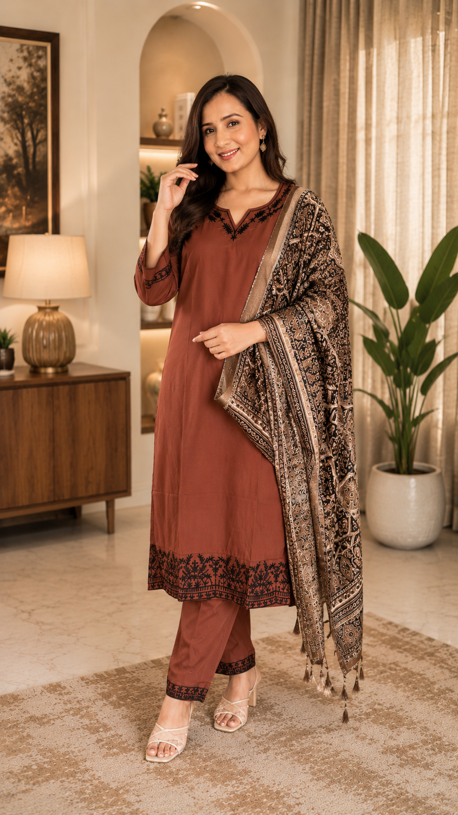 Pure cotton stitched kurti, bottom and dupatta set