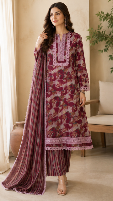 Roman silk premium look designer lace work suit
