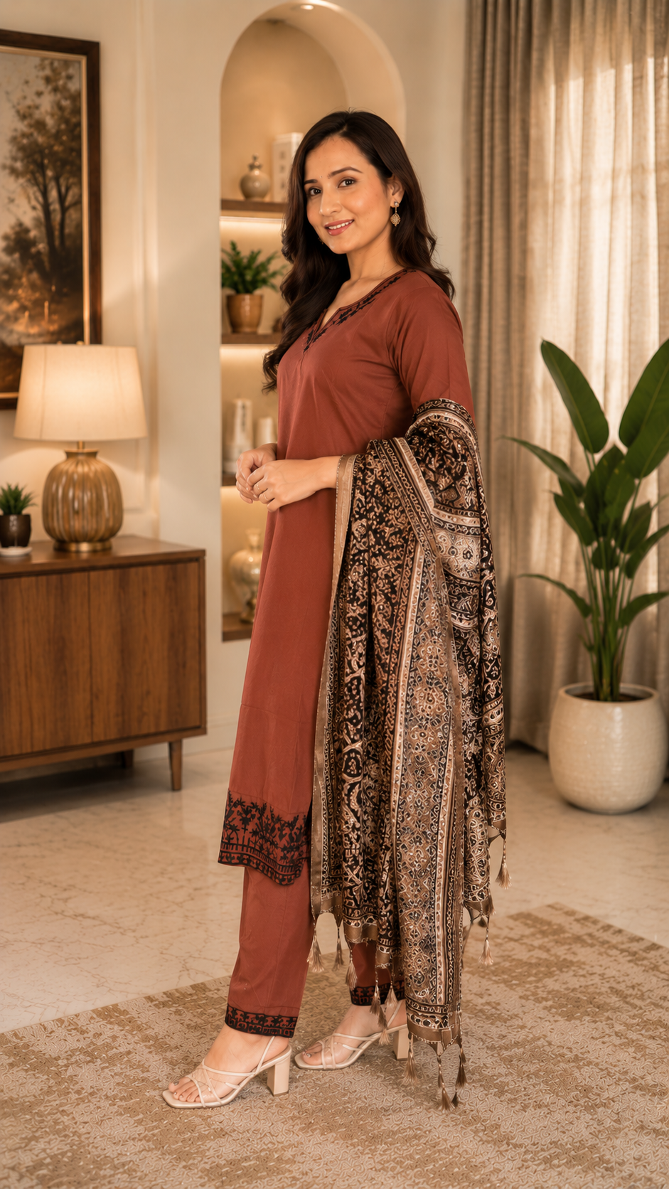 Pure cotton stitched kurti, bottom and dupatta set