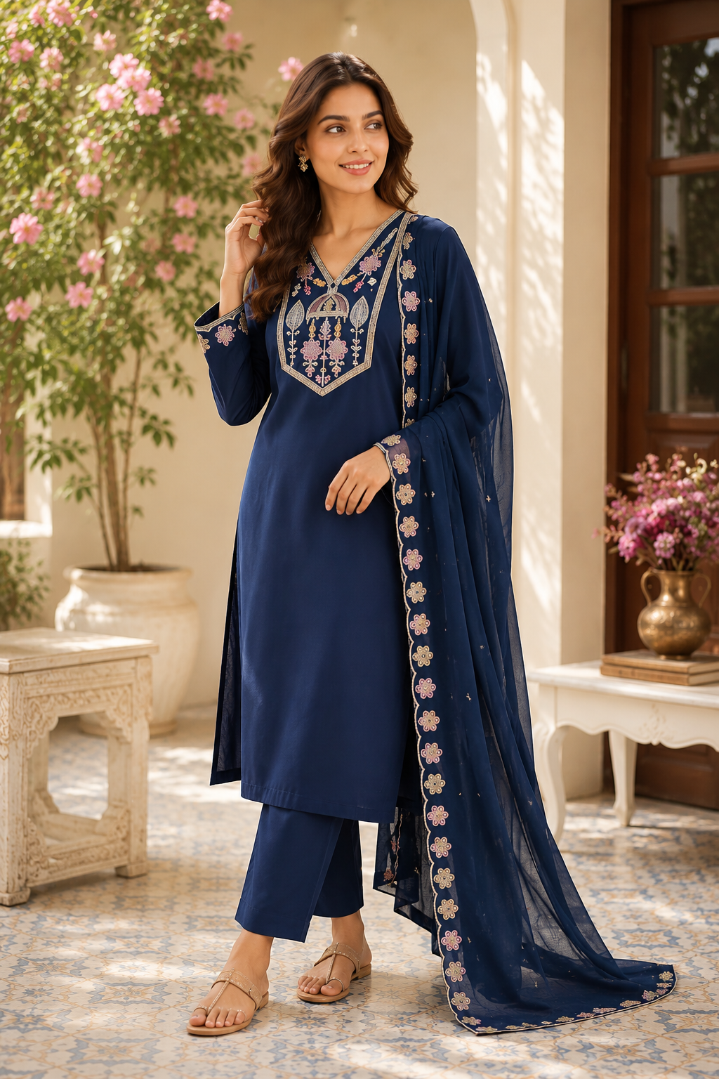 Party wear roman silk stitched suit