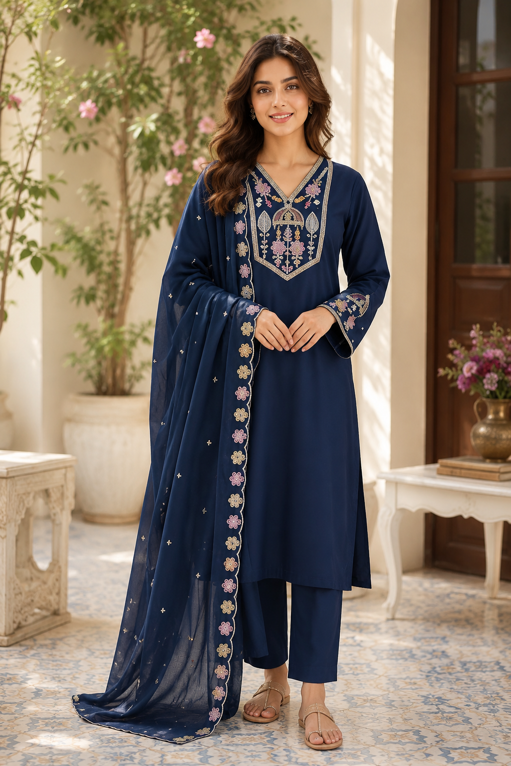 Party wear roman silk stitched suit