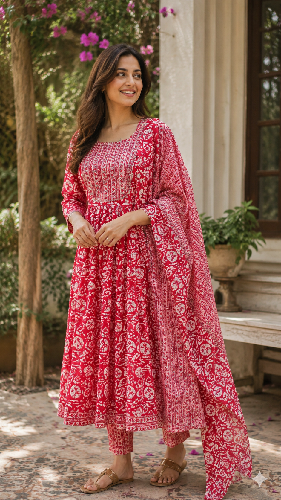 Pure cotton nayra cut kurti , bottom and dupatta set