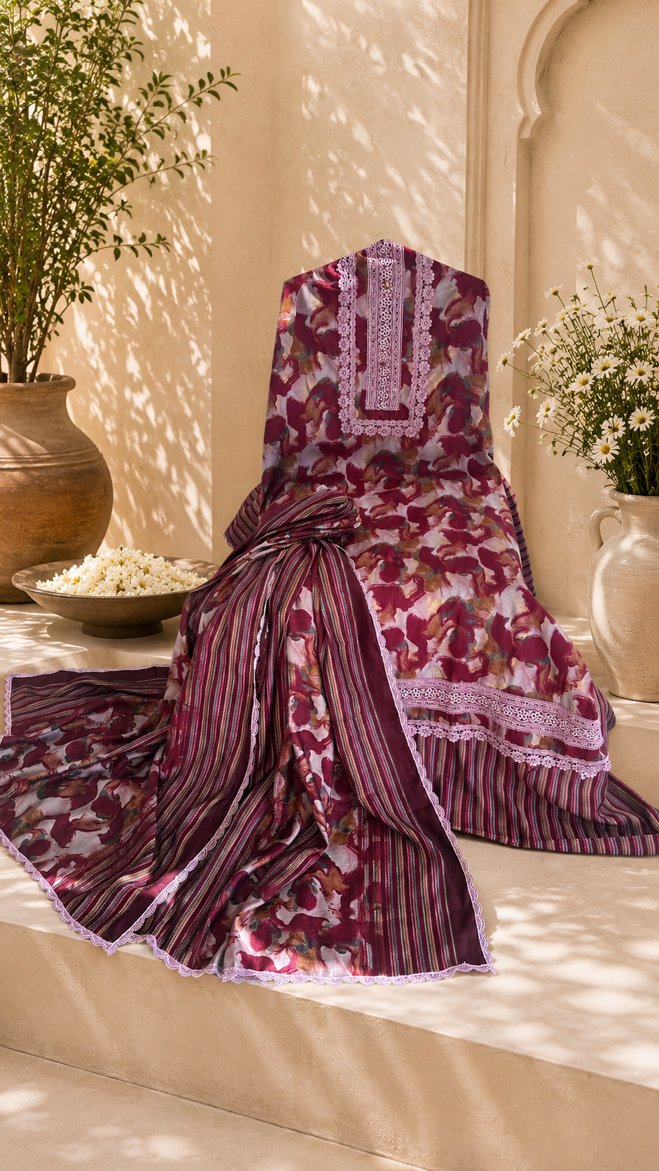 Roman silk premium look designer lace work suit