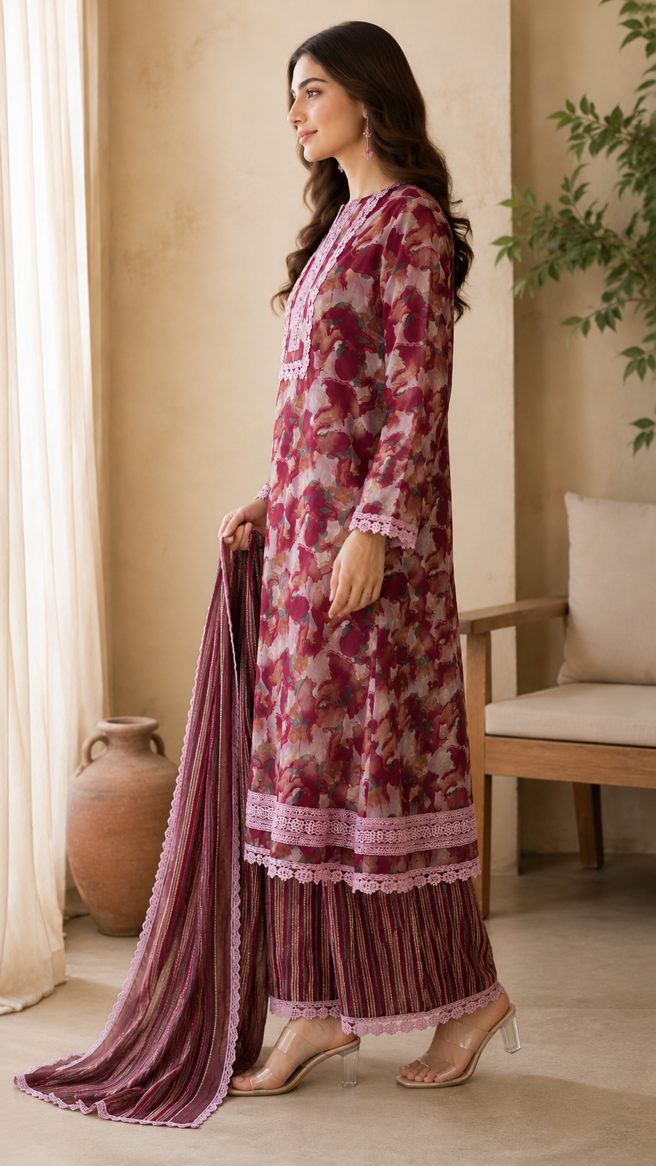 Roman silk premium look designer lace work suit