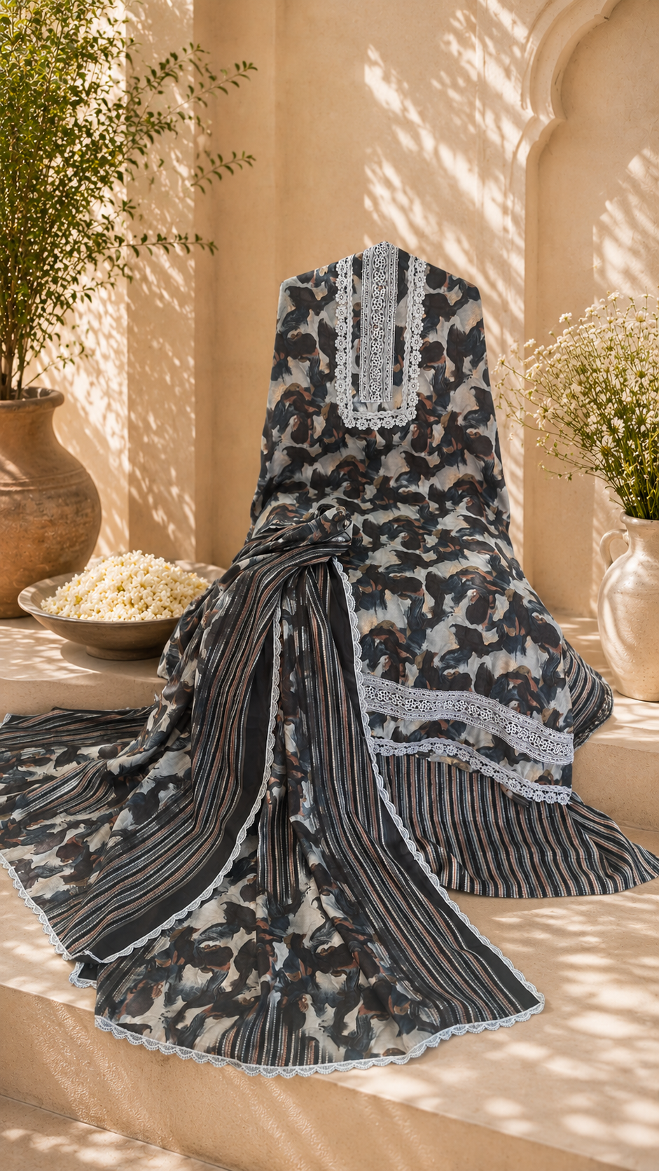Roman silk premium look designer lace work suit