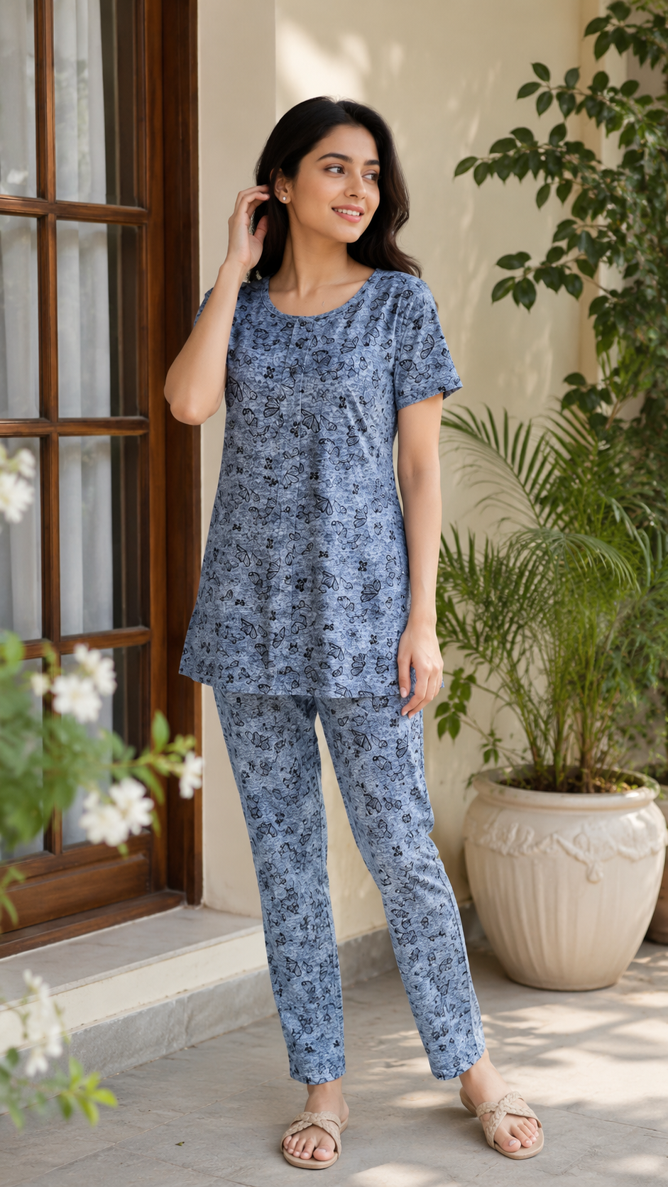 Stretchable print night wear