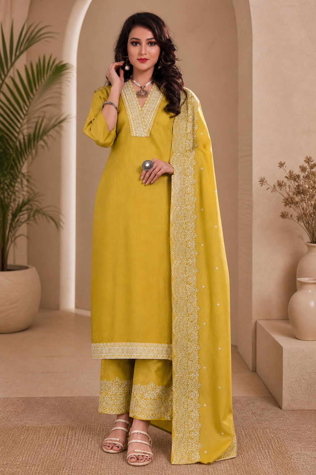 Roman silk semi stitched designer suit with bottom work