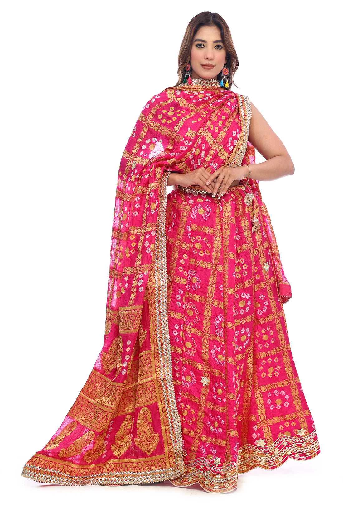 PRETTY PINK GHADCHOLA SILK BANDJEJ LEHENGA CHOLI