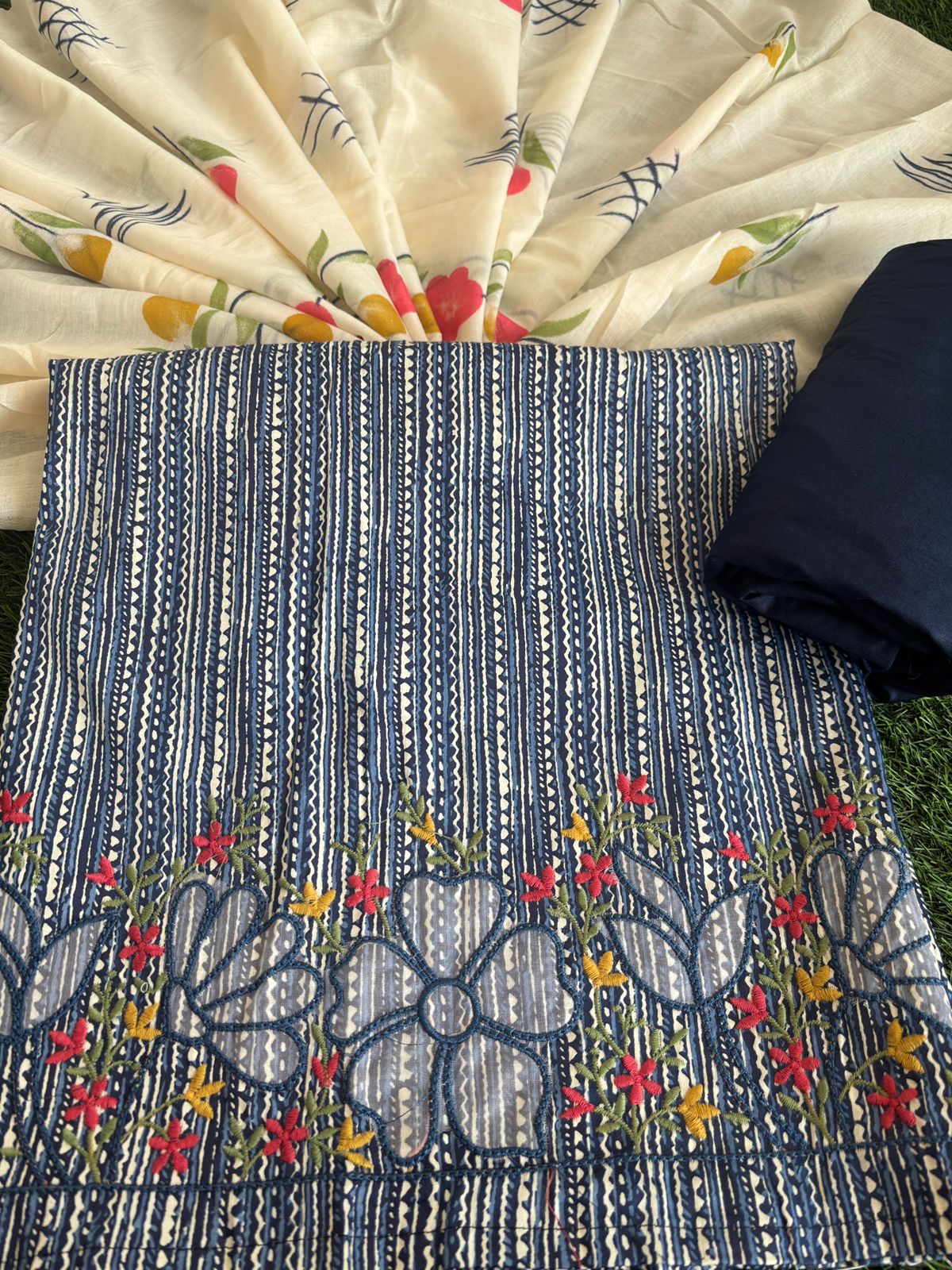 Pure cotton beautiful print with embroidered ghera with cotton dupatta